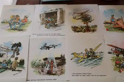 24 alte Postkarten Karikaturen Luftfahrt - aus dem lustigen Fliegerkalender 