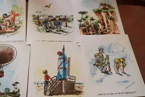 24 alte Postkarten Karikaturen Luftfahrt - aus dem lustigen Fliegerkalender 