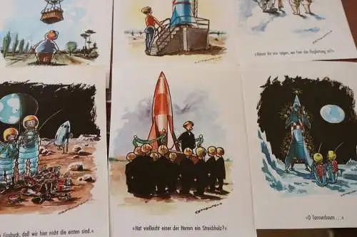24 alte Postkarten Karikaturen Luftfahrt - aus dem lustigen Fliegerkalender 