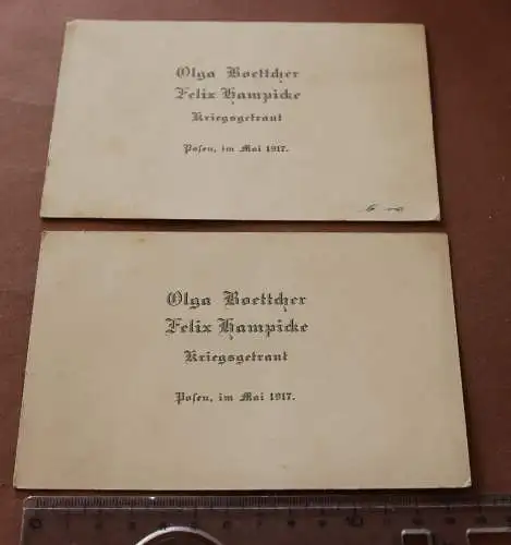 zwei alte Namenskarten - Kriegstrauung 1917 Posen 