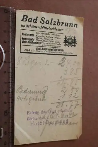 Alte Rechnung ? Quittung ? Hotel Bergland - Bad Salzbrunn Schlesien 1942