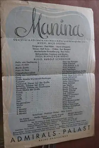 tolles altes Programmblatt - Berlin Admirals-Palast - Aufführung Manina 30-40er 