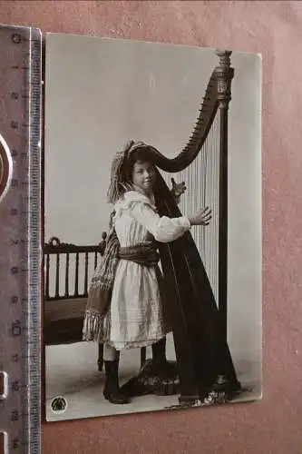 tolle alte Karte - Uranotypie - Mädchen mit Harfe 1906