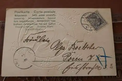 tolle alte Prägekarte Kitsch - Engel mit dem BUchstaben O  1904