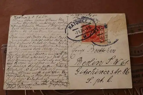 tolle alte Karte Blumenkorb - Stempel Kattowice 1924  Polen