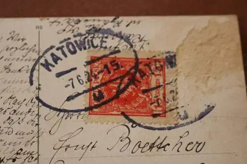 tolle alte Karte Blumenkorb - Stempel Kattowice 1924  Polen