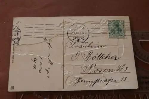 tolle alte Prägekarte - Prost Neujahr - 1908-09 - Sektflasche mit Engel 