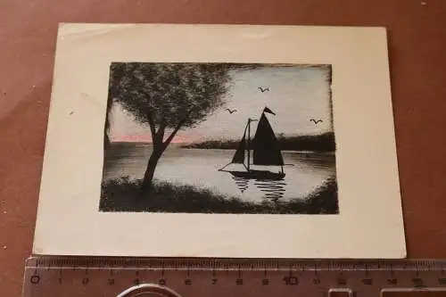 tolle alte Karte  mit Druck oder Handzeichnung - Segelboot 