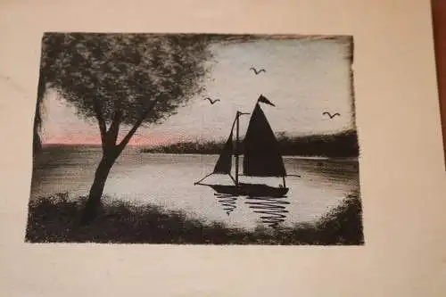 tolle alte Karte  mit Druck oder Handzeichnung - Segelboot 
