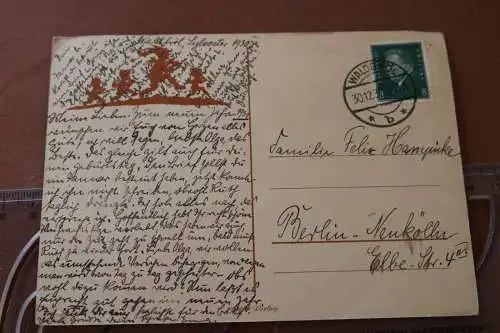 tolle alte Karte Silhouttenkarte - Jahreswechsel - Neujahr - 1930
