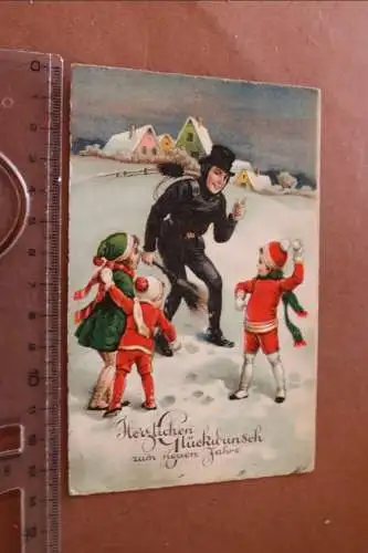 Tolle alte Karte Schornsteinfeger und Kinder - Neujahrswünsche 1930