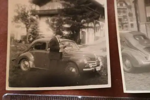 fünf tolle alte Fotos - Frau posiert mit Renault 4CV 1955-56