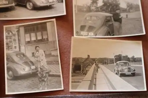 fünf tolle alte Fotos - Frau posiert mit Renault 4CV 1955-56