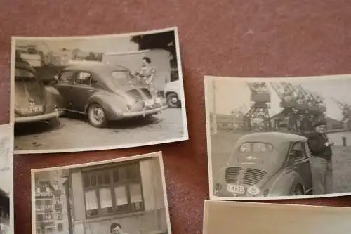 fünf tolle alte Fotos - Frau posiert mit Renault 4CV 1955-56