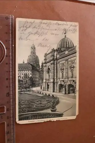 tolle alte Karte - Dresden Akademie mit Blick auf die Frauenkirche Bahnpost 1915