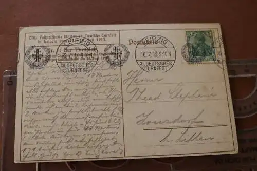 tolle alte Karte  Turnfestpostkarte - Leipzig - 1913 - Zeppeline Sportler 