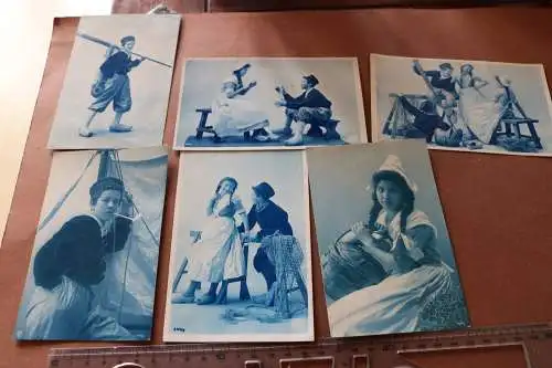 sechs tolle alte Karten - Kindermotive - in Delft blau Holland - 1906 