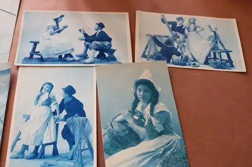 sechs tolle alte Karten - Kindermotive - in Delft blau Holland - 1906 