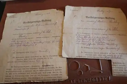 zwei tolle alte Versteigerungs-Aufträge 1923 - viele 25 Mark Stempelmarken 