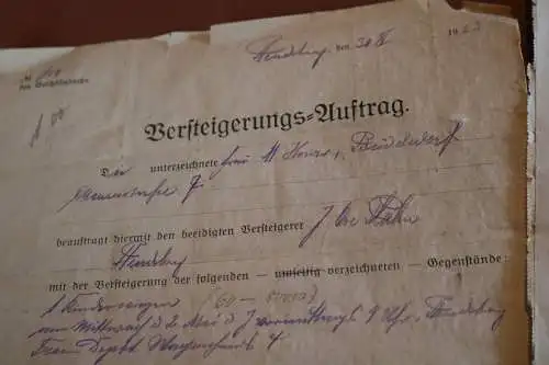zwei tolle alte Versteigerungs-Aufträge 1923 - viele 25 Mark Stempelmarken 