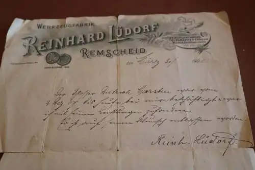 toller alter Briefkopf - Werkzeugfabrik Reinhard Lüdorf - Remscheind 1908 signi 
