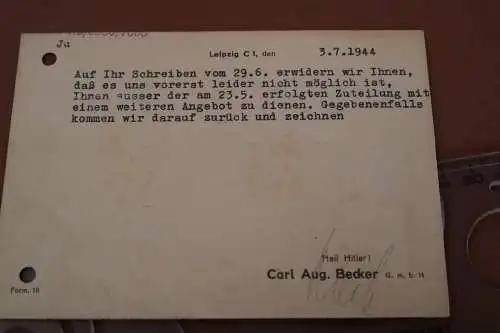 tolle alte Postkarte - Carl Aug. Becker Stoffe - Leipzig 1944 