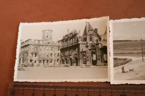 drei alte Fotos-  zerstörte Gebäude, Kirche, Strand - Riga  1941