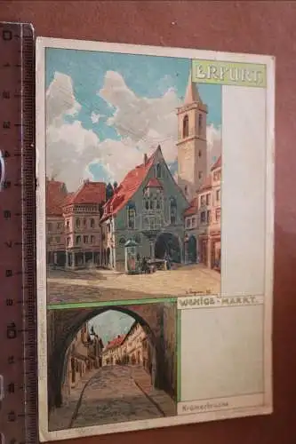 tolle alte Künstlerkarte - Erfurt  Wenige-Markt, Krämerbrücke , 1898-1900