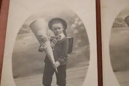 zwei tolle alte Fotos - Junge mit Schultüte - Einschulung 1910-20 ?