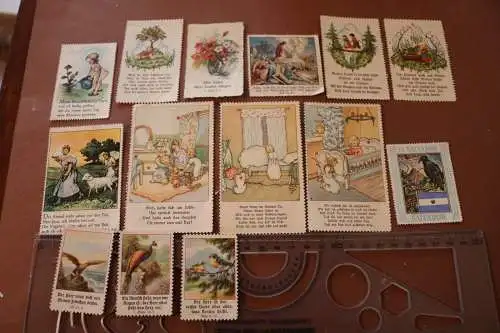 14 kleine Sammelbildchen ?? mit Sprüchen und andere 