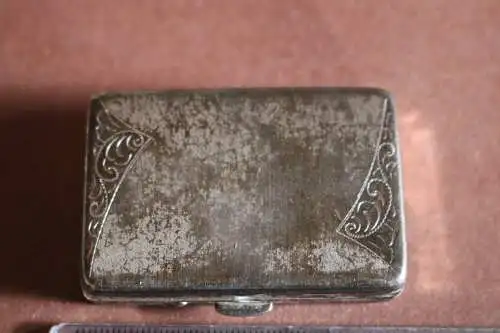 tolles altes Pillendöschen ? Pillenetui - Messing versilbert ?  Emaille ? Alter 