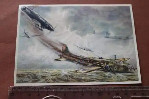 alte Künstlerkarte - Jäger im Kampf mit britischen Bombern 