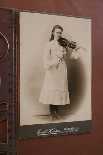 Tolles altes  Kabinettfoto- Portrait junge Frau mit Geige 1900-20  ? Düren