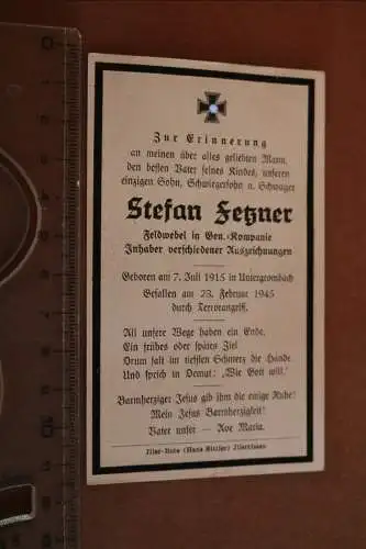altes Sterbebild eines  Feldwebel - gefallen 1945 Terrorangriff 