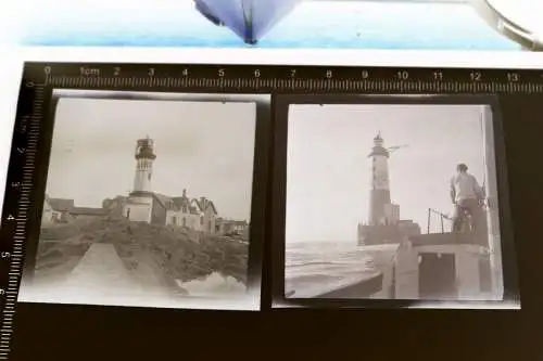 Zwei alte Negative Leuchttürme Bretagne Phare de Men-Brial und Ar-Men 40er Jahre