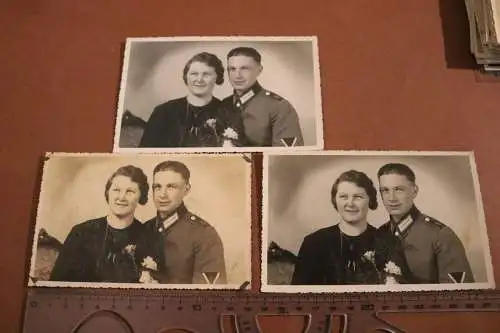 Drei alte Foto - Portrait Frau mit Soldat I.R. 8 ???  1940