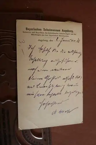 tolle alte Ganzsache des Bayrischen Schulmuseum Augsburg  1908