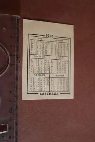 Alter Taschenkartenkalender - 1938  Firma Baschaga