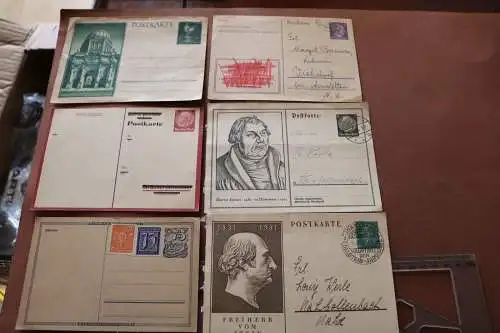 sechs tolle alte Ganzsachen - darunter seltene Brüssel Luftgaupostamt 