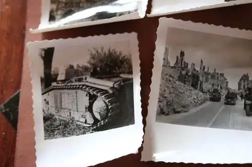 acht alte Fotos eines Soldaten , Frankreich, zerst. Panzer , Zerstörtes Tours 