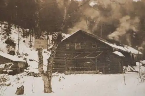 tolles altes Foto - Holzhütte - Schild Oelser Platz - Oels Niederschlesien ??