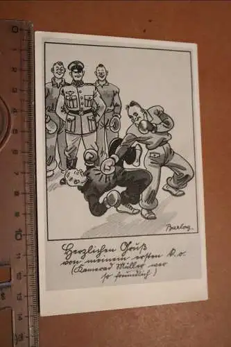 tolle alte Karte - Karikaturen Soldaten - Boxkampf 