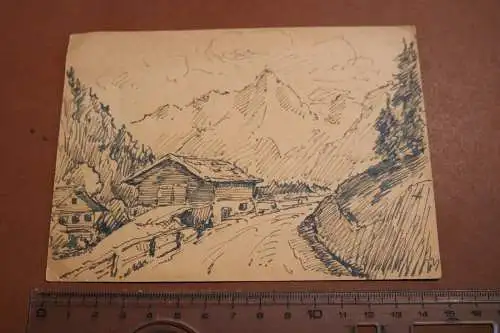 tolle alte Karte mit Handzeichnung Berge, Hütte - 1942