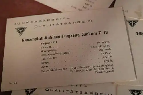 sechs alte Werbekarten - Junkers Ganzmetall-Flugzeuge - 30er Jahre ?