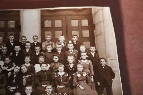 tolles altes Gruppenfoto - Schulklasse 1904 - Dohna i. Sa.