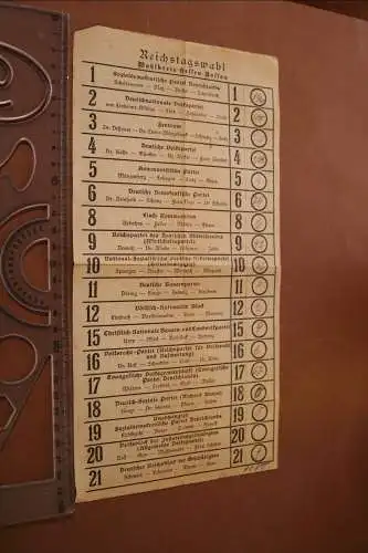 alter Stimmzettel Reichstagswahl  - Wahlkreis Hessen-Nassau 