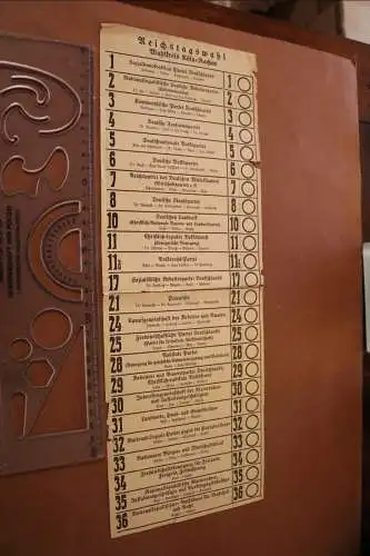 alter Stimmzettel Reichstagswahl  - Wahlkreis Köln-Aachen 