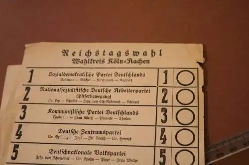 alter Stimmzettel Reichstagswahl  - Wahlkreis Köln-Aachen 