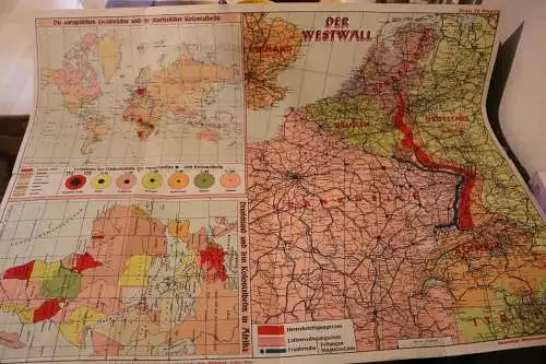 alte Landkarte - Deutschlands Grenzen im Westen - Westwall Maginot-Linie