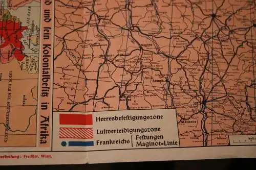 alte Landkarte - Deutschlands Grenzen im Westen - Westwall Maginot-Linie